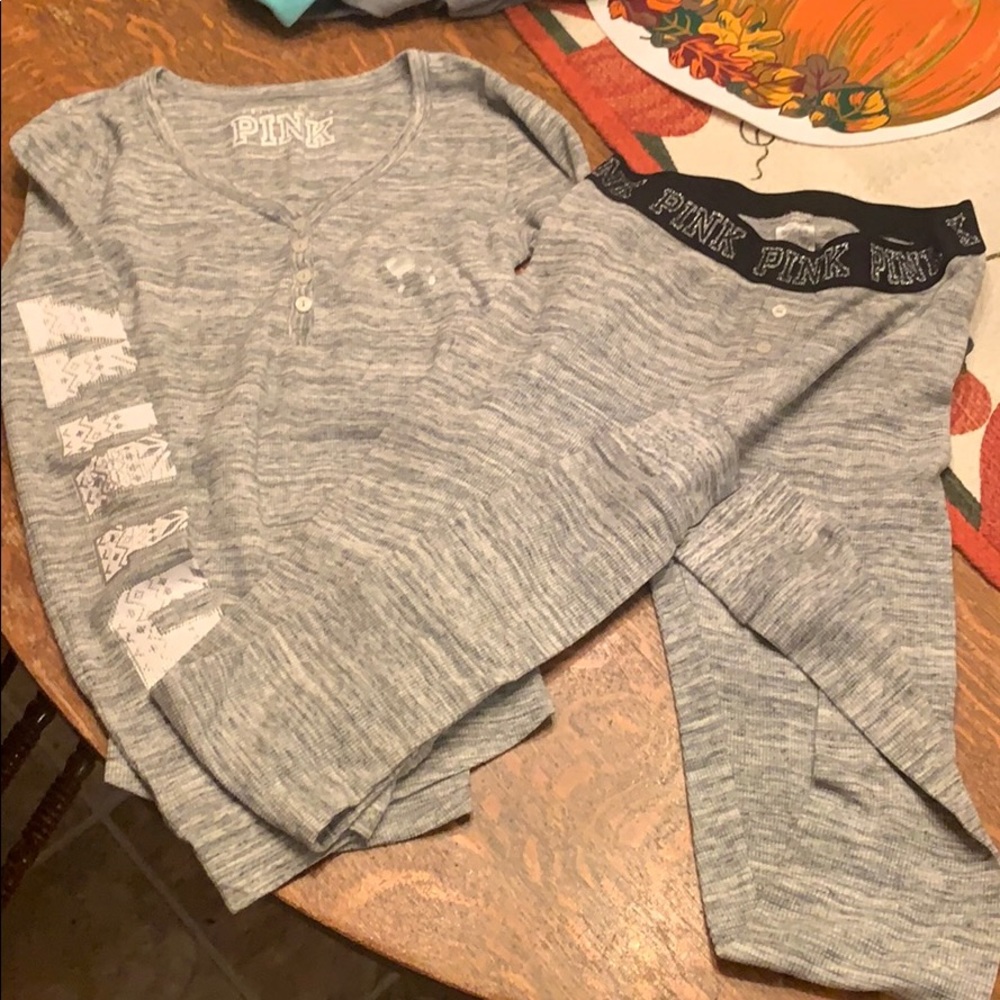 Grey cotton PINK Longjohns